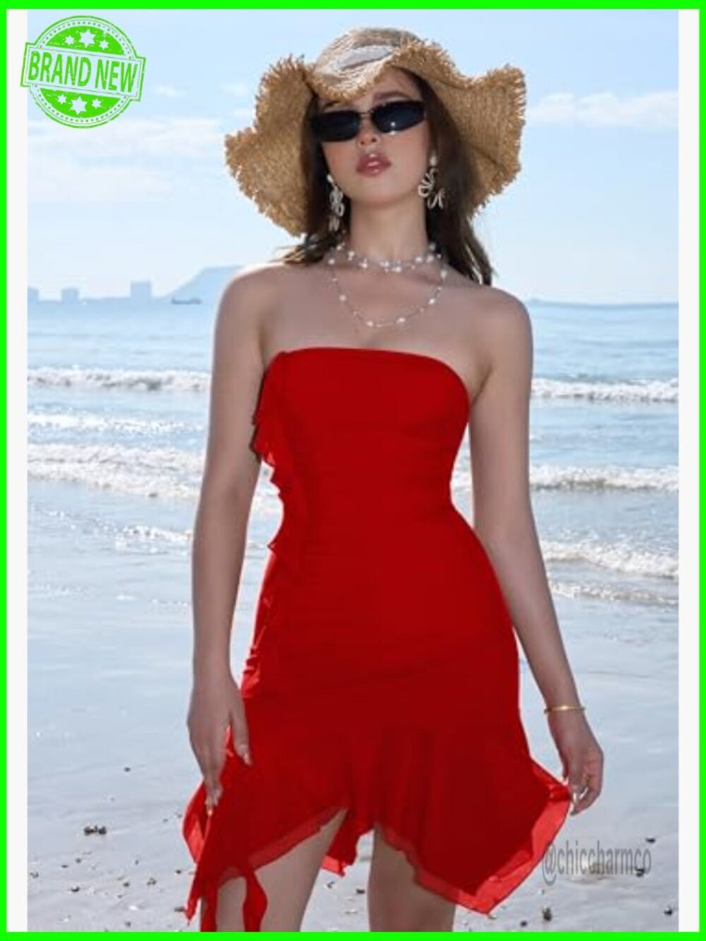 Strapless Tube Top Mesh Ruched Bodycon Ruffle Mini Dress - Picture 5 of 7